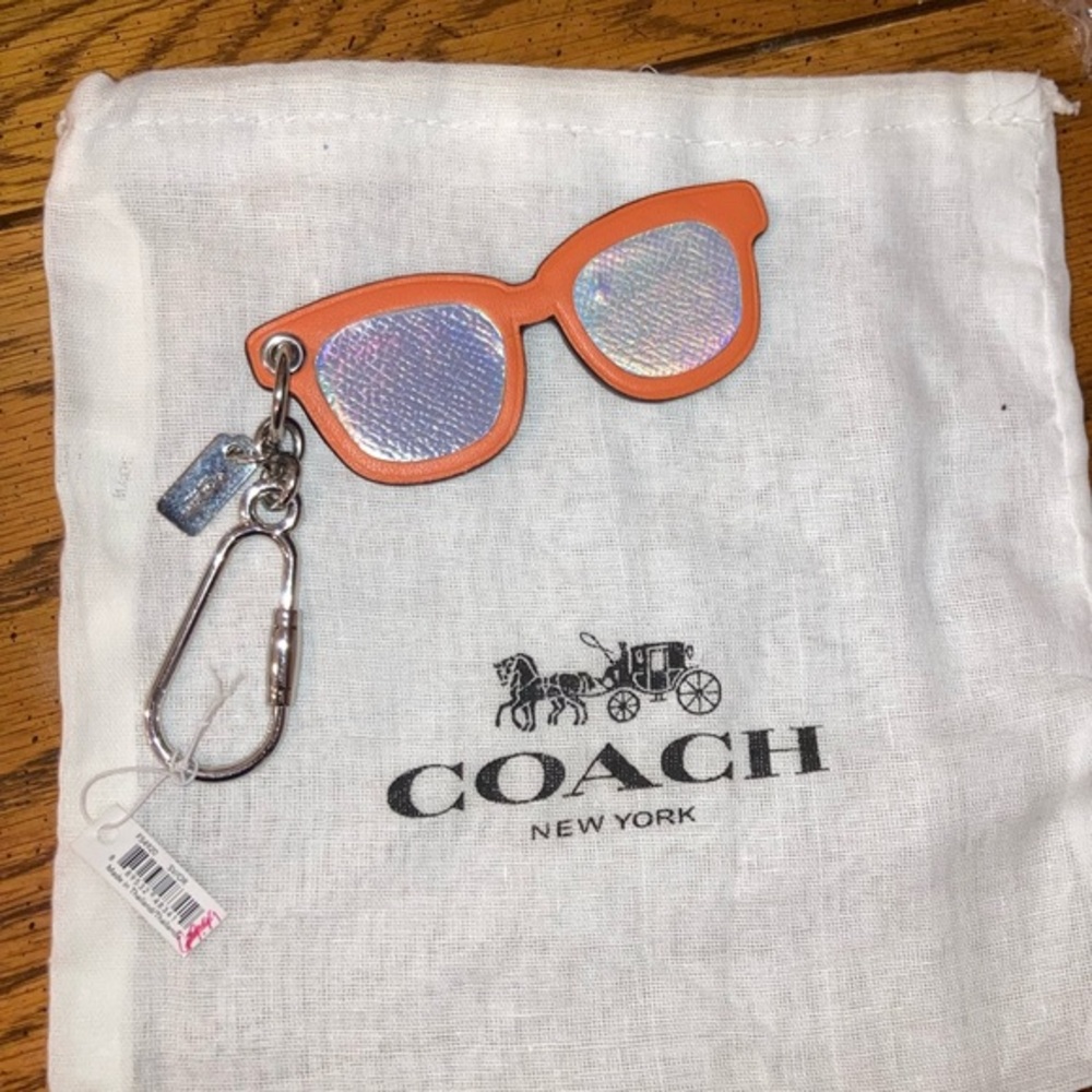COACH Sunglasses Leather Key Fob or Bag Charm  - Orange  NWT